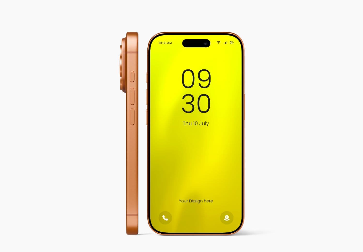 iPhone 17 Pro Max Copper Yellow Screen Mockup