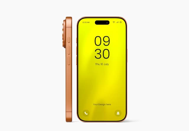 iPhone 14 Pro Copper Yellow Screen Mockup