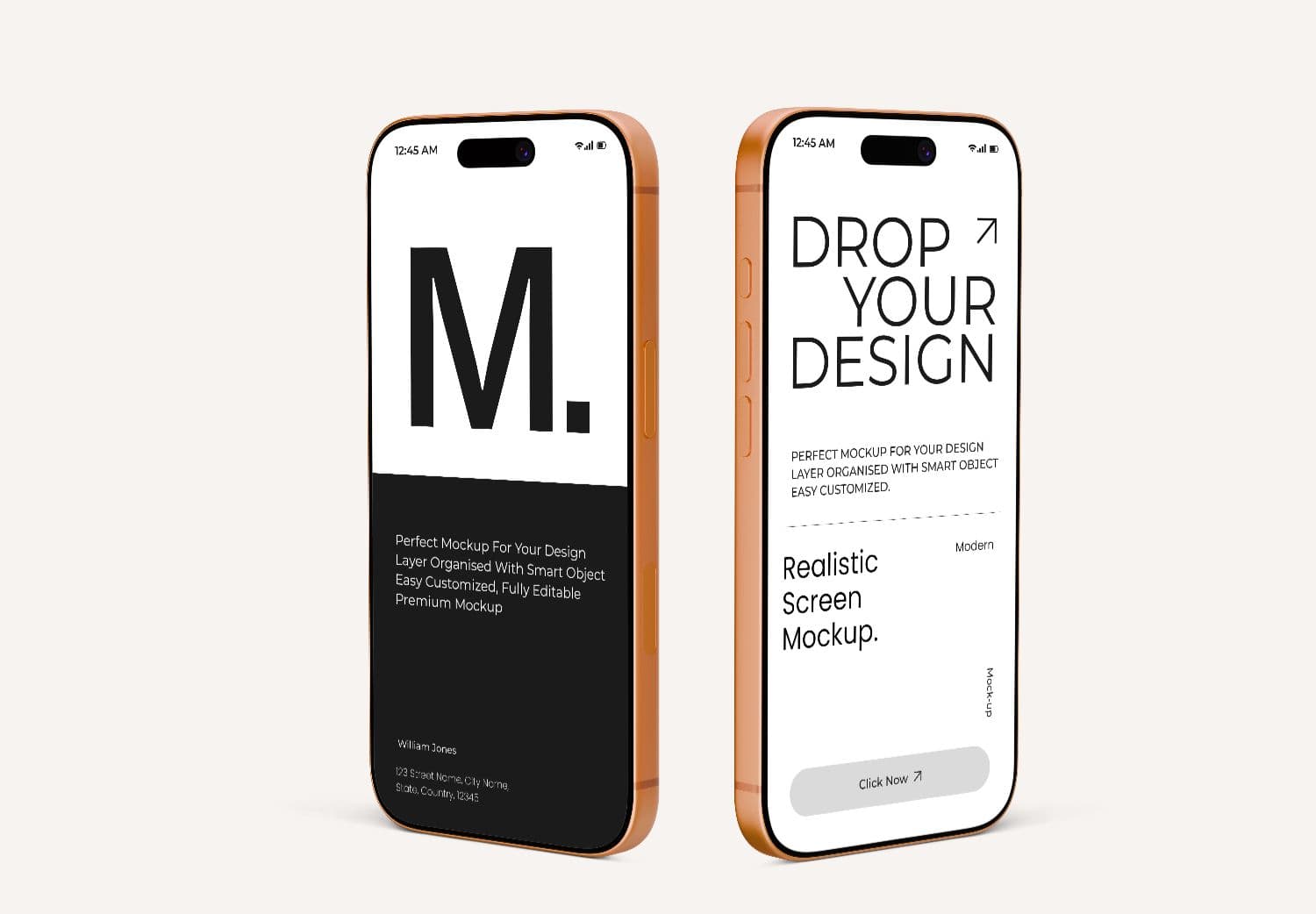 iPhone 17 Pro Dual Display Mockup PSD – Orange Minimal UI