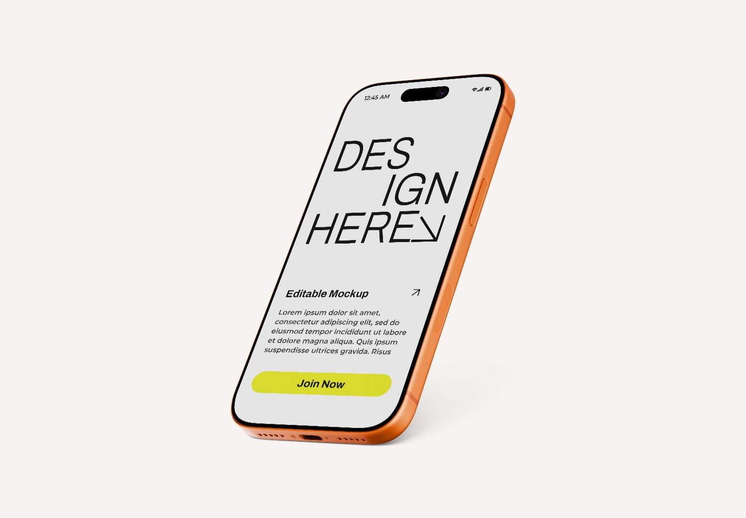 iPhone 17 Pro Angled Screen Mockup – Orange Editable PSD