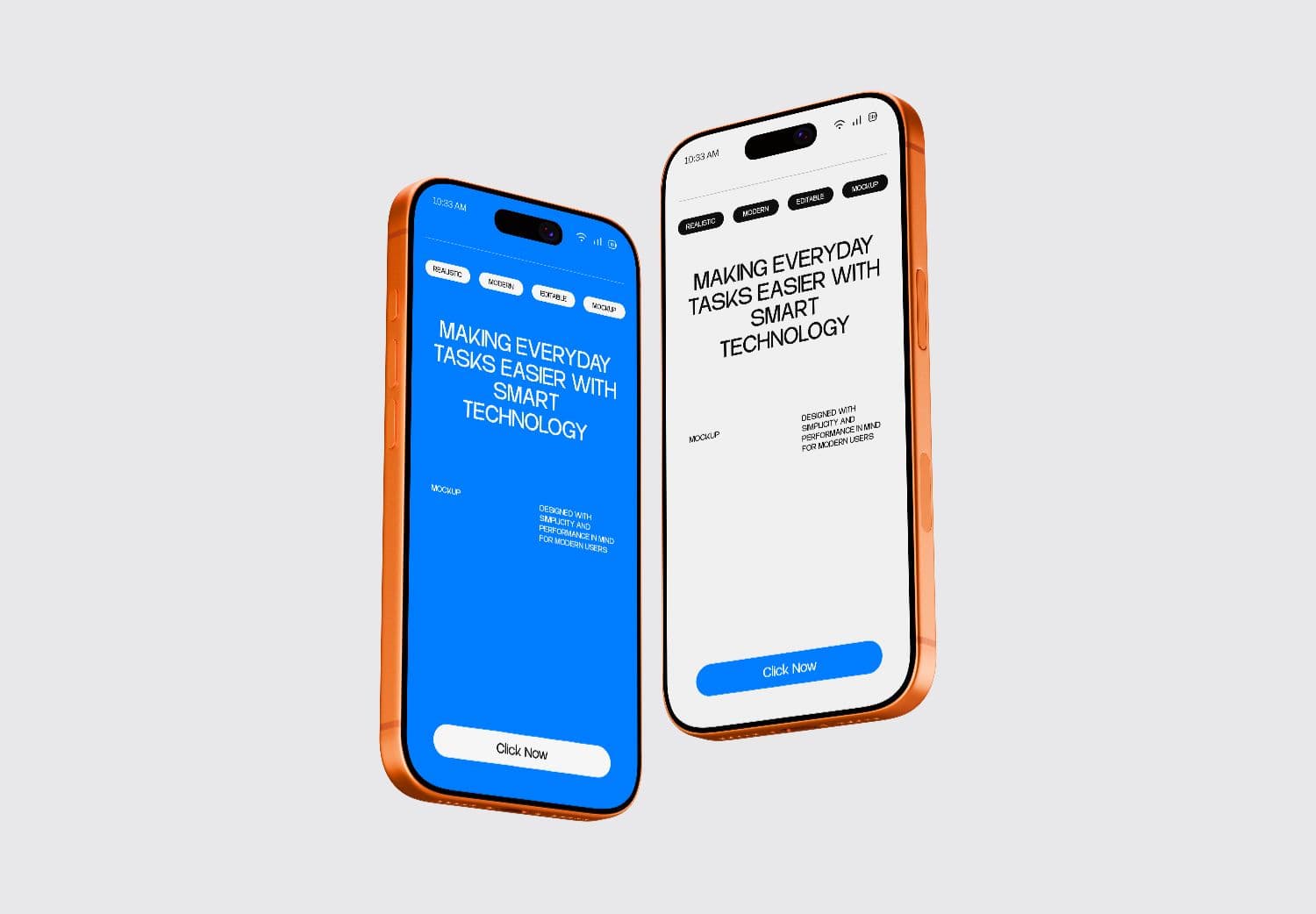 iPhone 17 Pro Dual UI Mockup – Orange Angled Screen Design
