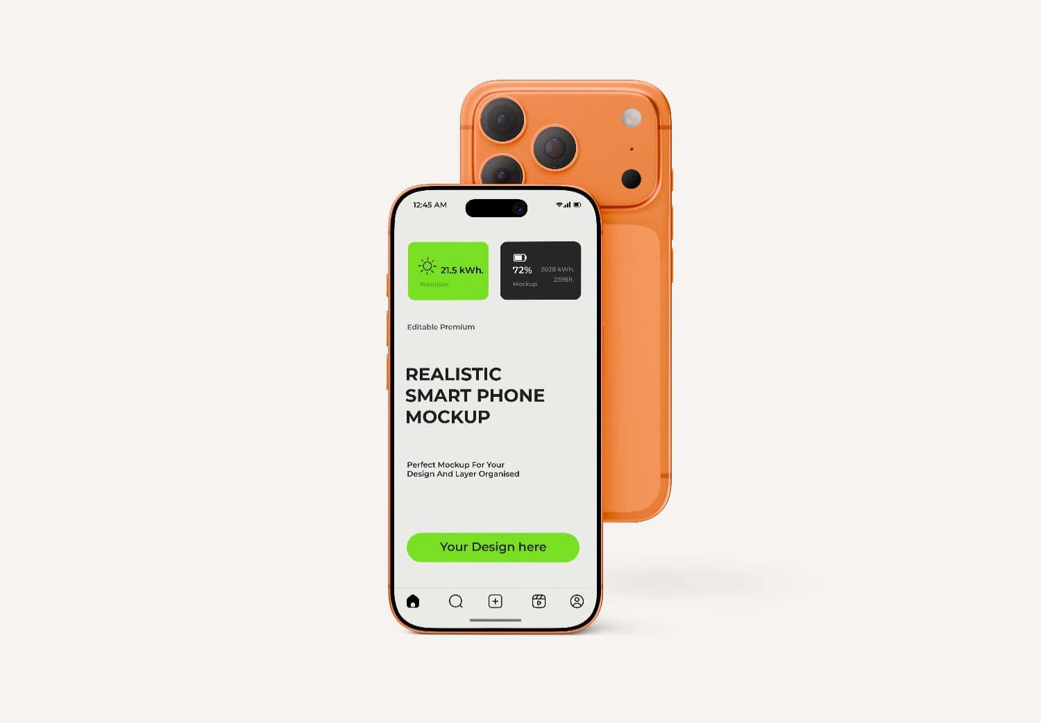 iPhone 17 Pro Front Back Mockup – Realistic Orange Design