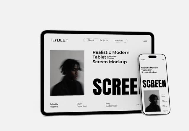 Apple iPad Tablet and iPhone Screen Mockup