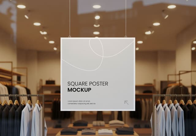 Square Hanging Retail Poster Mockup