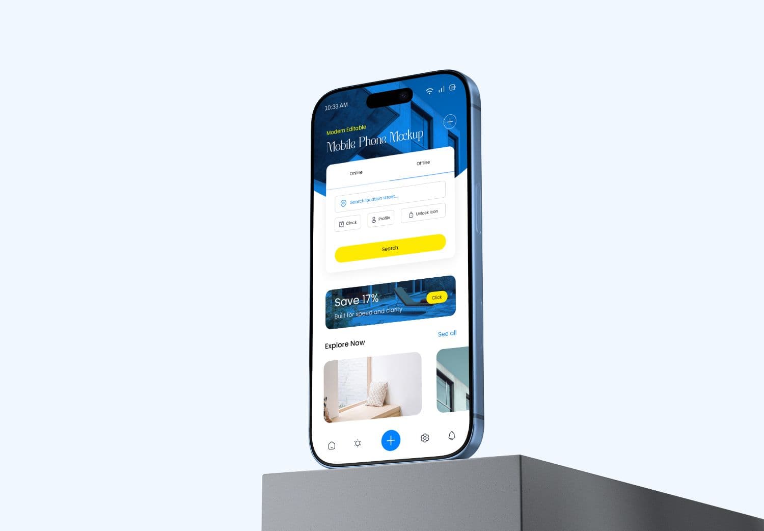 iPhone 17 Pro Stand Mockup – Podium Minimal Design