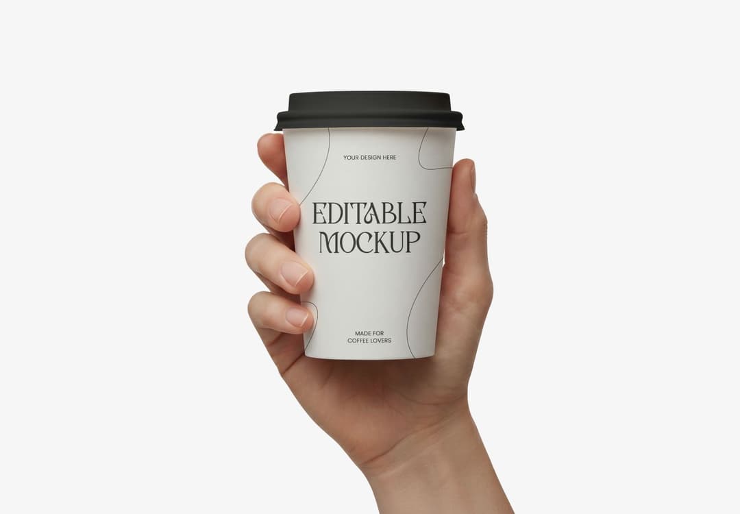 Hand-Held Coffee Cup Mockup with Editable Branding