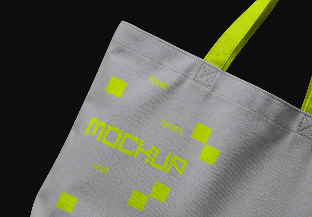 Realistic Grey Tote Bag Mockup with Neon Handles