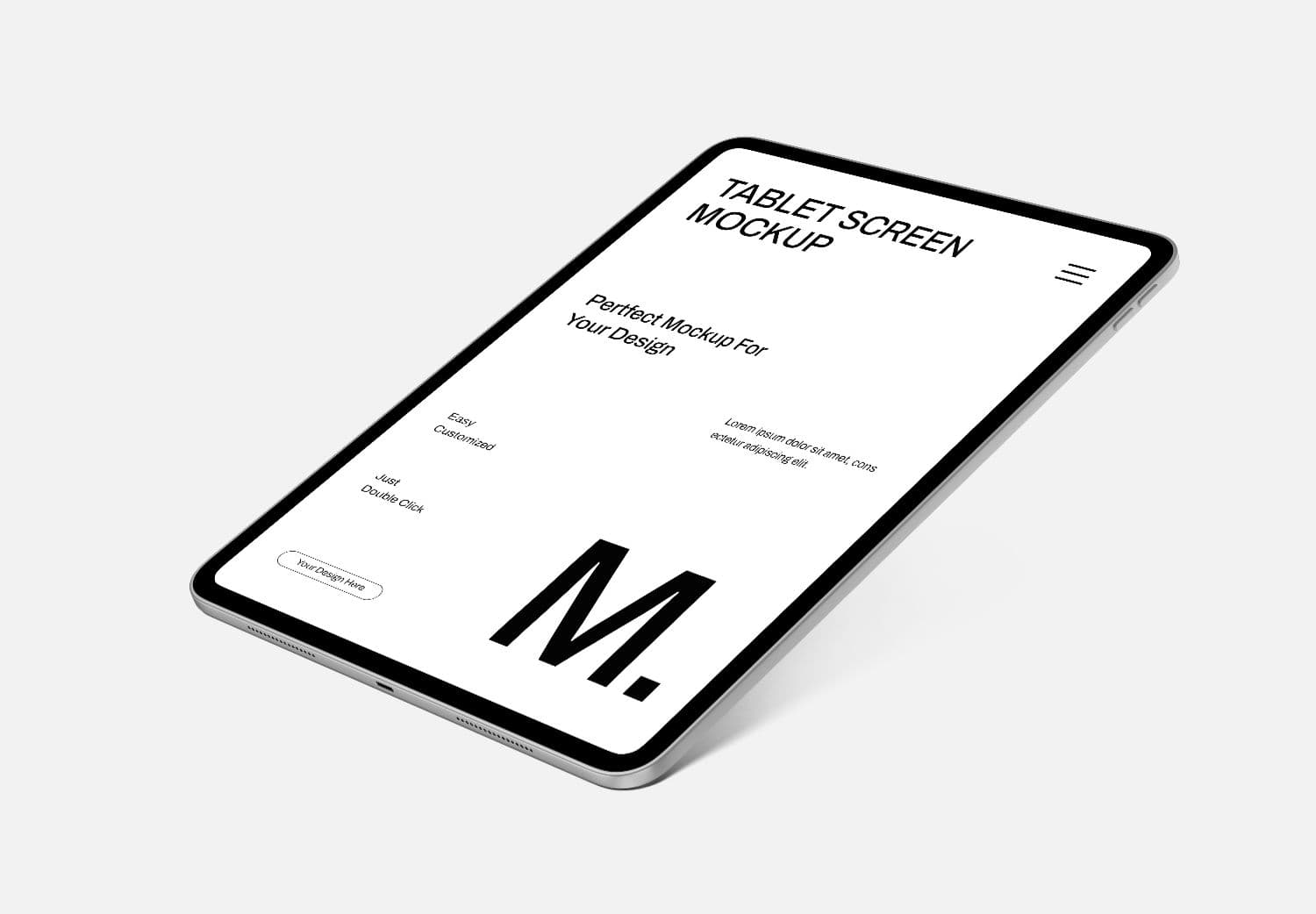 Minimal iPad Screen Mockup with Angled View