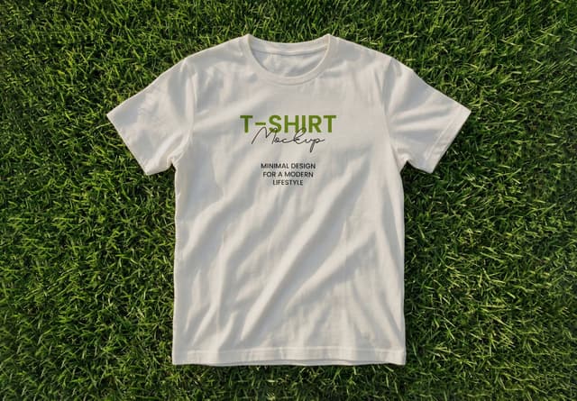 White T Shirt On Grass Mockup