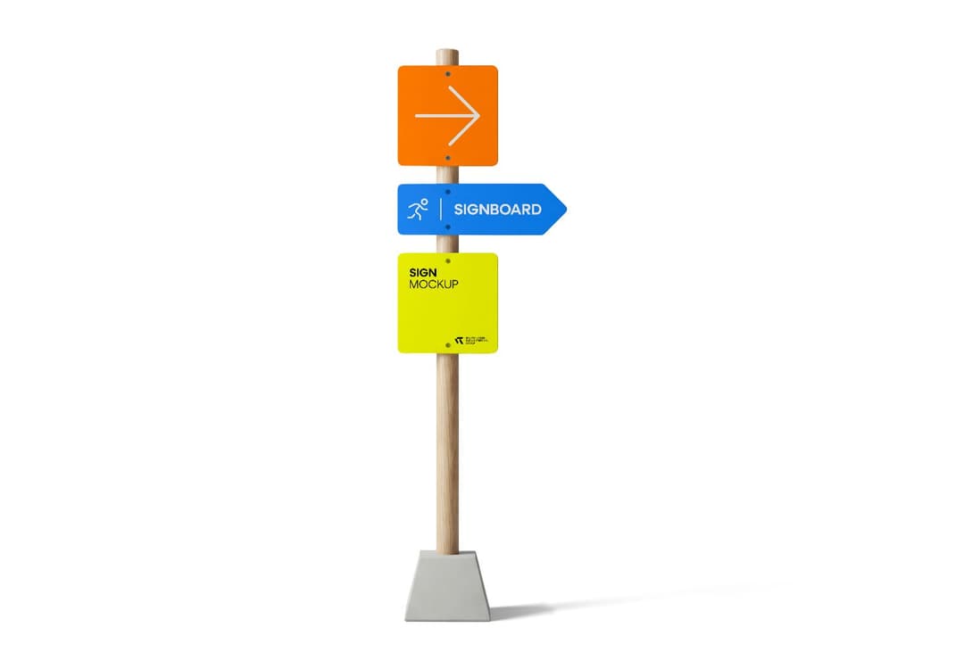 Colorful Street Direction Signboard Mockup