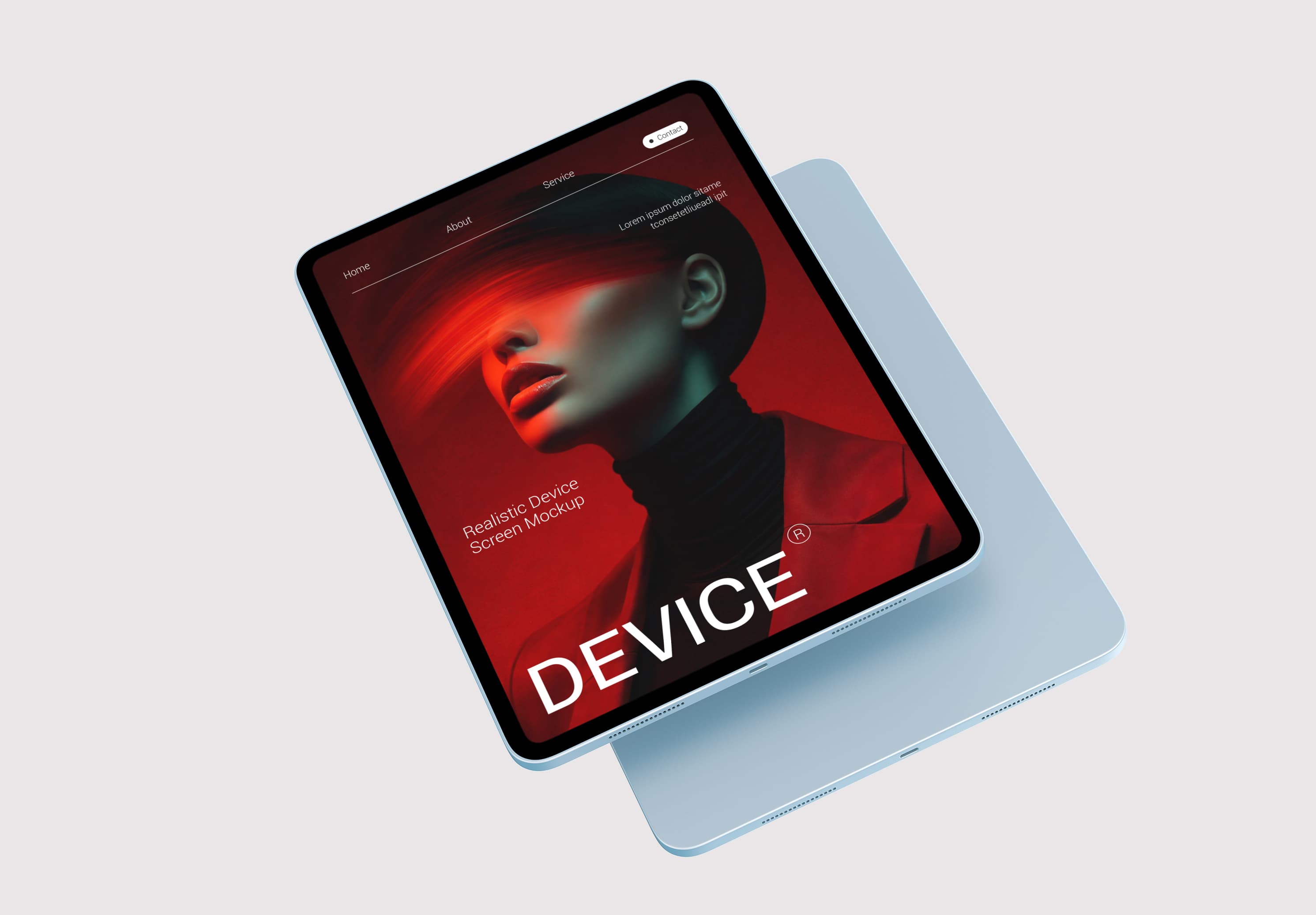 Realistic Blue Tablet Screen Mockup Angled View