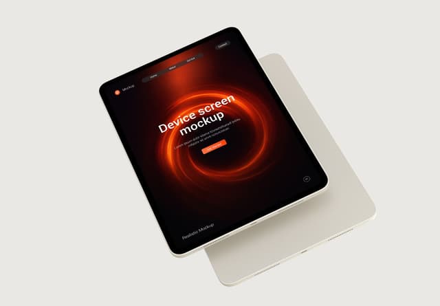 Realistic White Tablet Screen Mockup Angled View