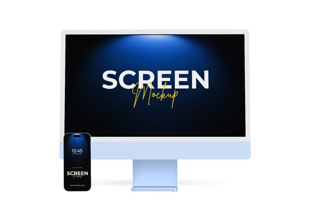 Realistic Desktop Monitor and Smartphone Screen Mockup