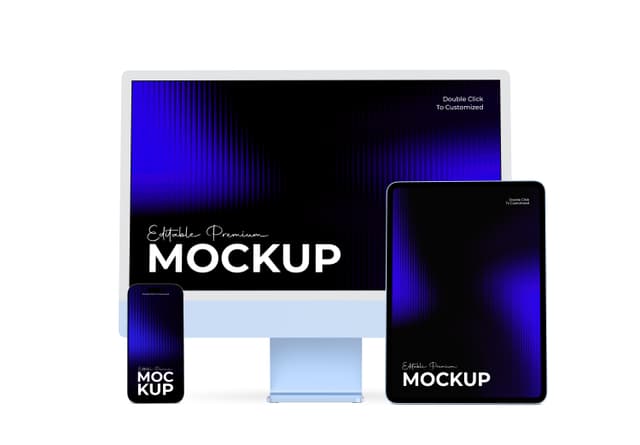 Multi Device Bundle Mockups iPhone, iPad, iMac with Responsive Device Mockup