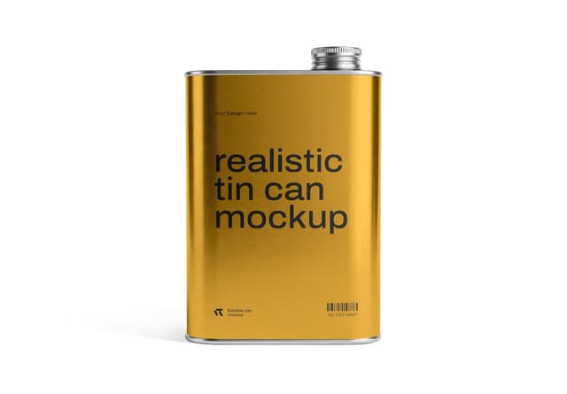 Realistic Golden Tin Can Packaging Mockup