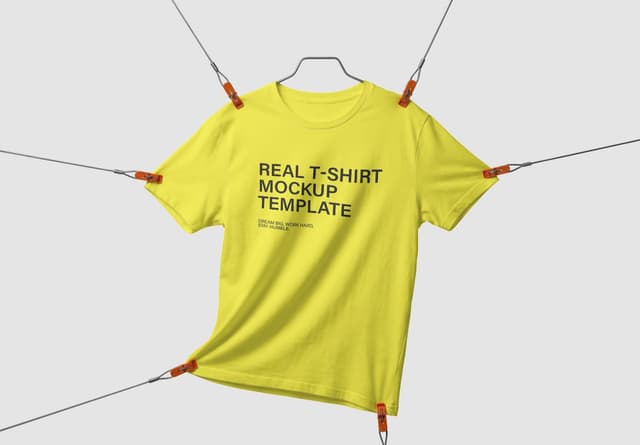 Realistic Yellow T-Shirt Hanging Mockup