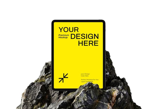 Modern Tablet Screen Mockup on Rock Mountain