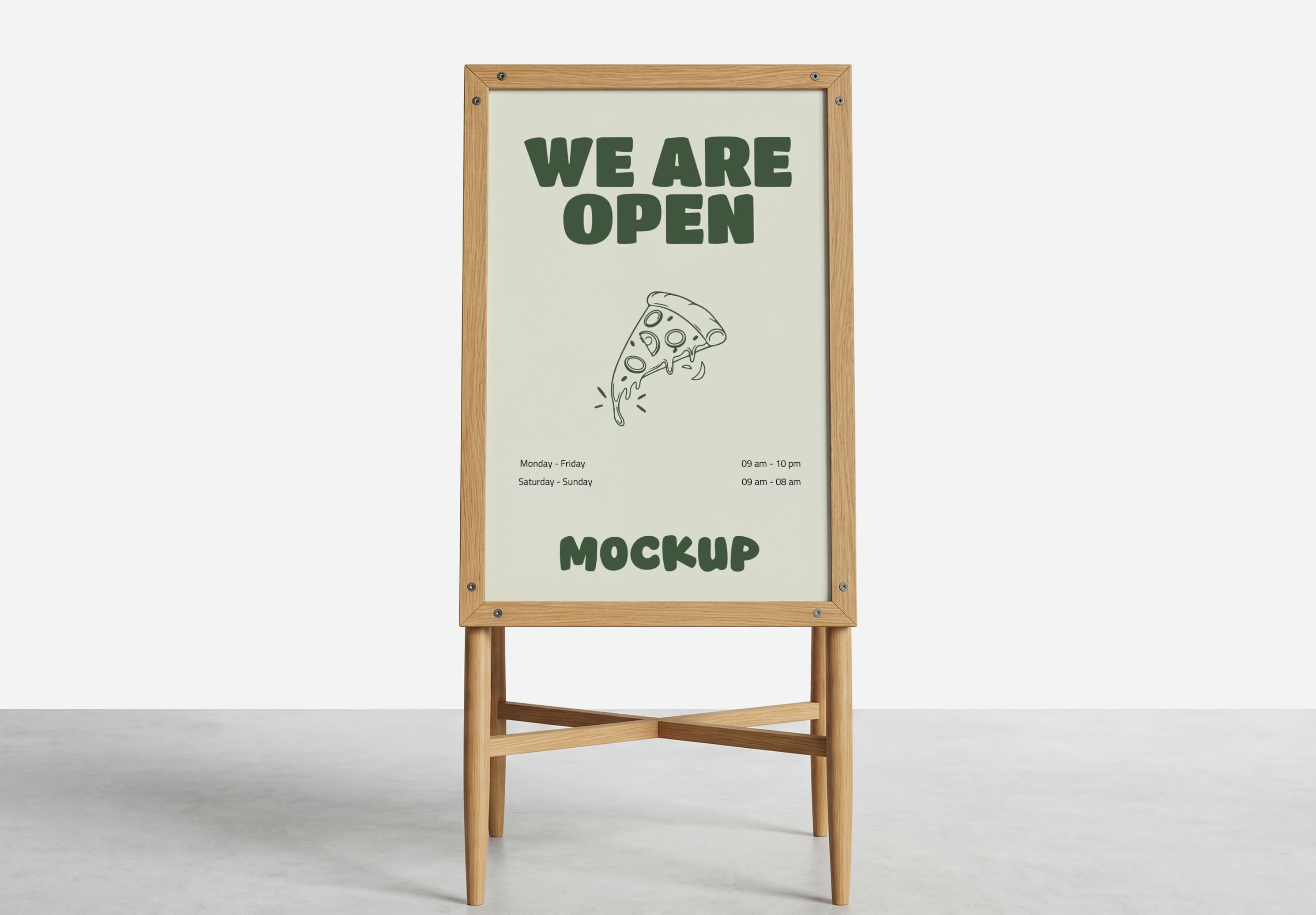 Realistic Wooden Standing Sign Board Mockup Display
