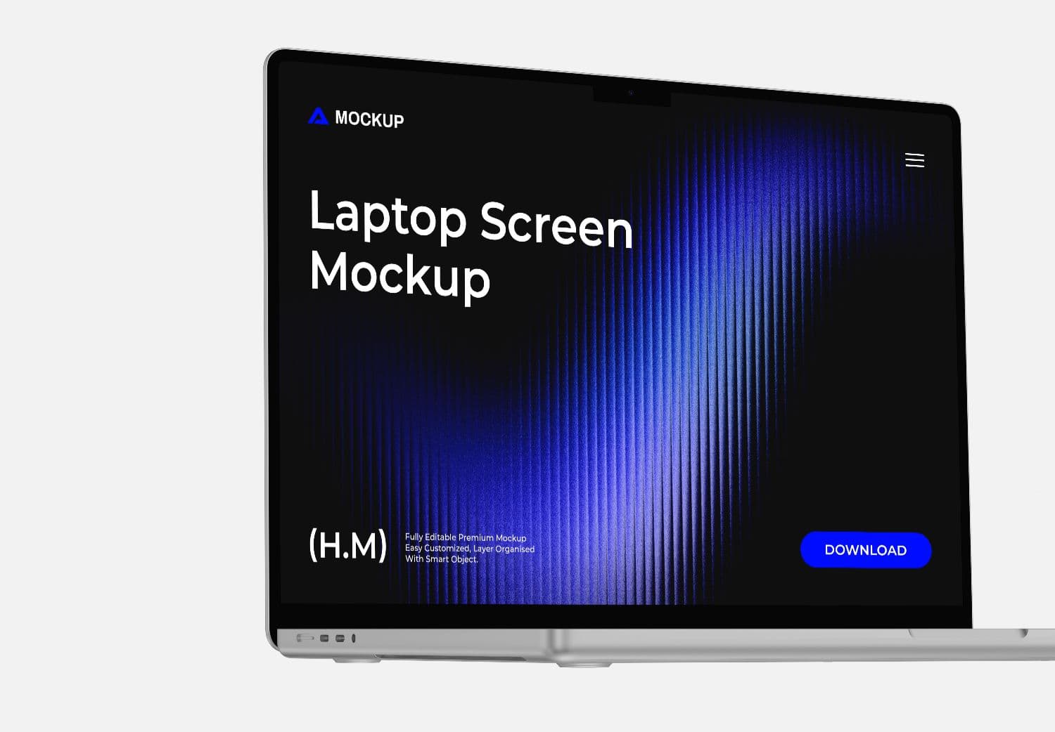 Macbook Neo Silver Laptop Screen Mockup Dark Blue Display