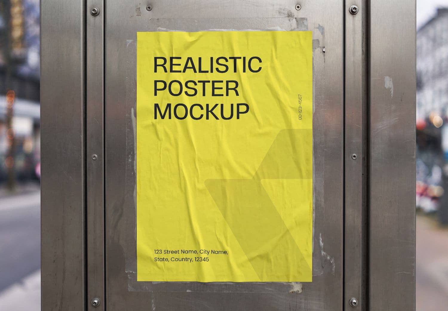 Realistic Yellow Poster Mockup Metal Pole