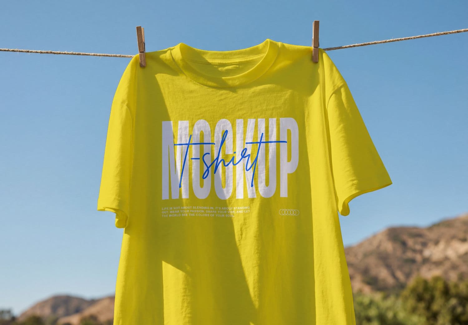 Outdoor Hanging Yellow T Shirt Mockup