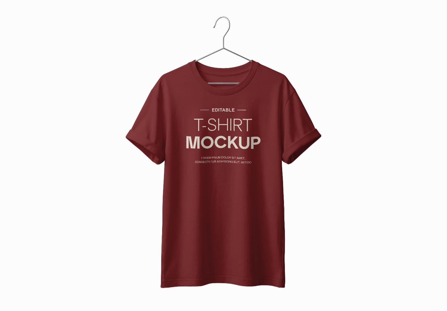 Maroon T-Shirt Mockup Hanging on Hanger