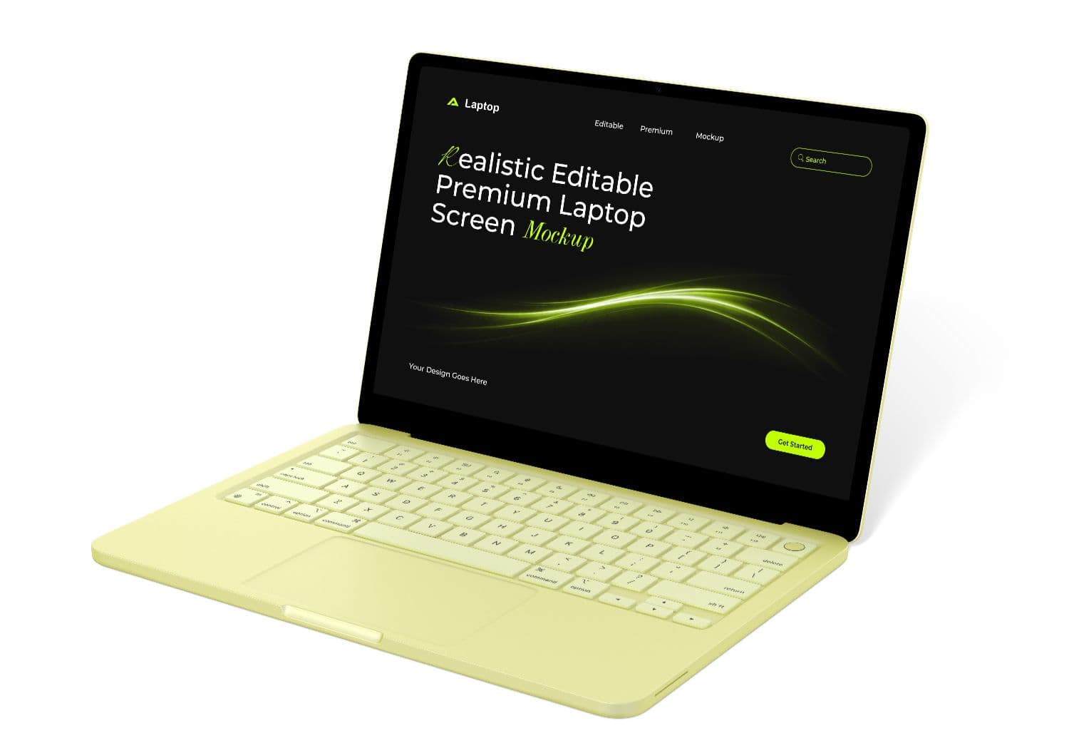 MacBook Neo Yellow Laptop Screen Mockup Angled View