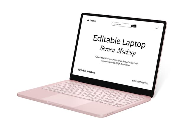 Editable Pink Laptop Screen Mockup Angled View