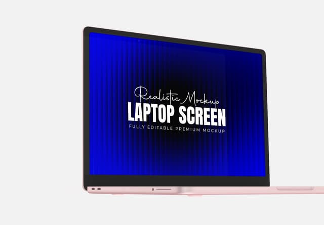 Pink Laptop Screen Mockup Blue Display View