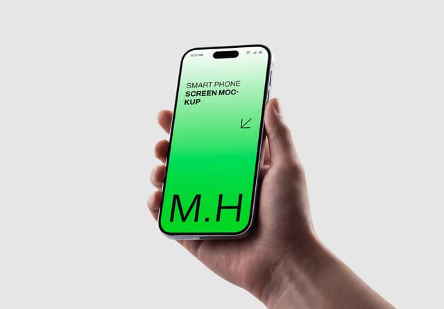 Realistic Smartphone Screen Mockup Held in Hand