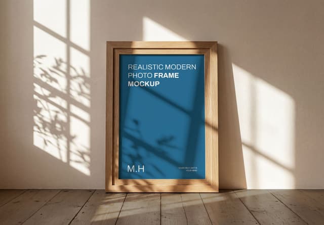 Realistic Wooden Photo Frame Mockup with Natural Light
