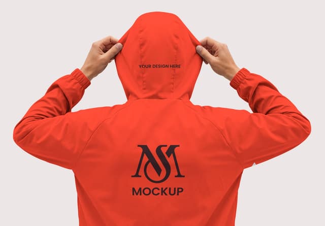 Realistic Red Hoodie Back View Mockup