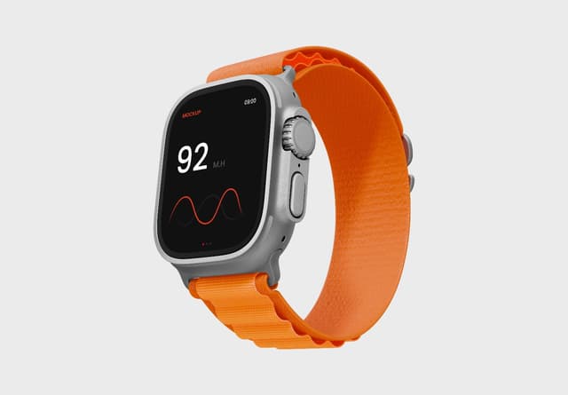 Silver Smart Watch Orange Strap Mockup