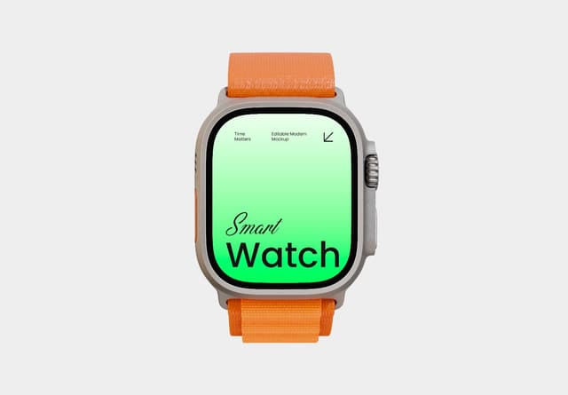 Realistic Smart Watch Mockup Orange Strap Front View