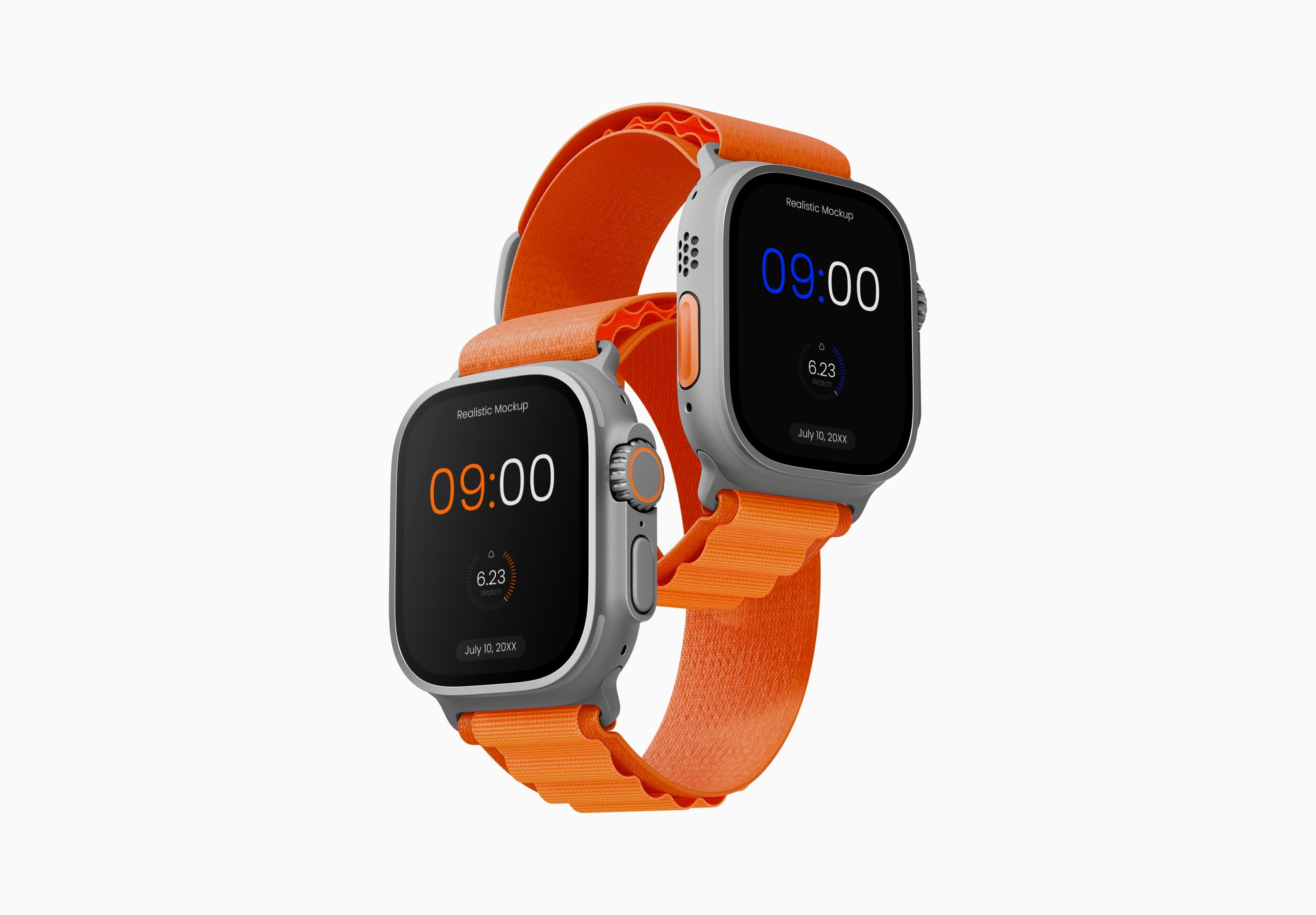 Realistic Smartwatch Mockup with Orange Band Display