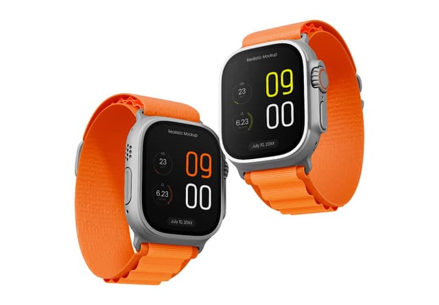Silver Smart Watch Orange Strap Dual View Mockup