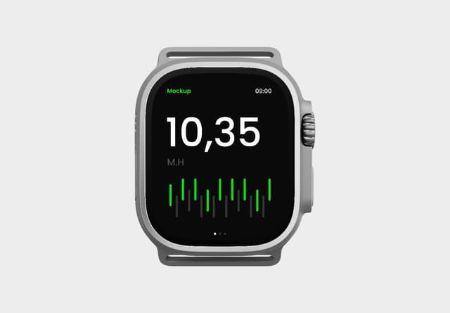 Realistic Silver Smartwatch Screen Mockup Front View