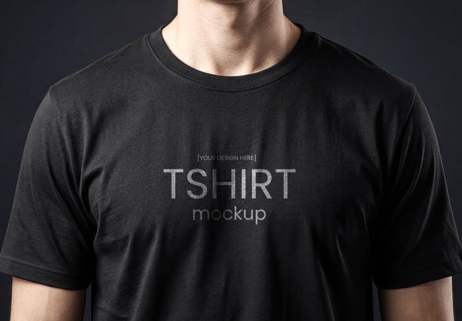 Front Chest Design  Realistic Black T Shirt Mockup