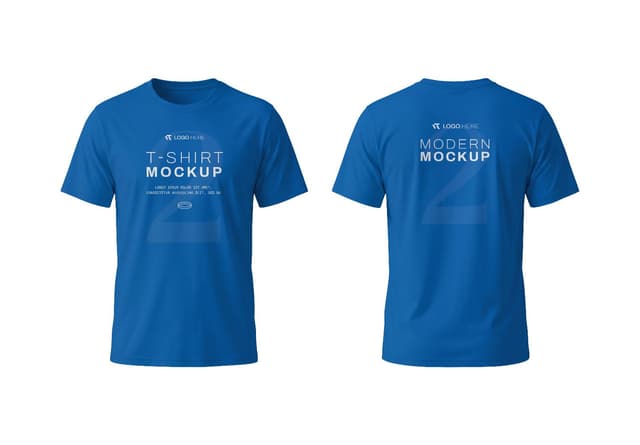 Realistic Blue T-Shirt Mockup Front Back Views
