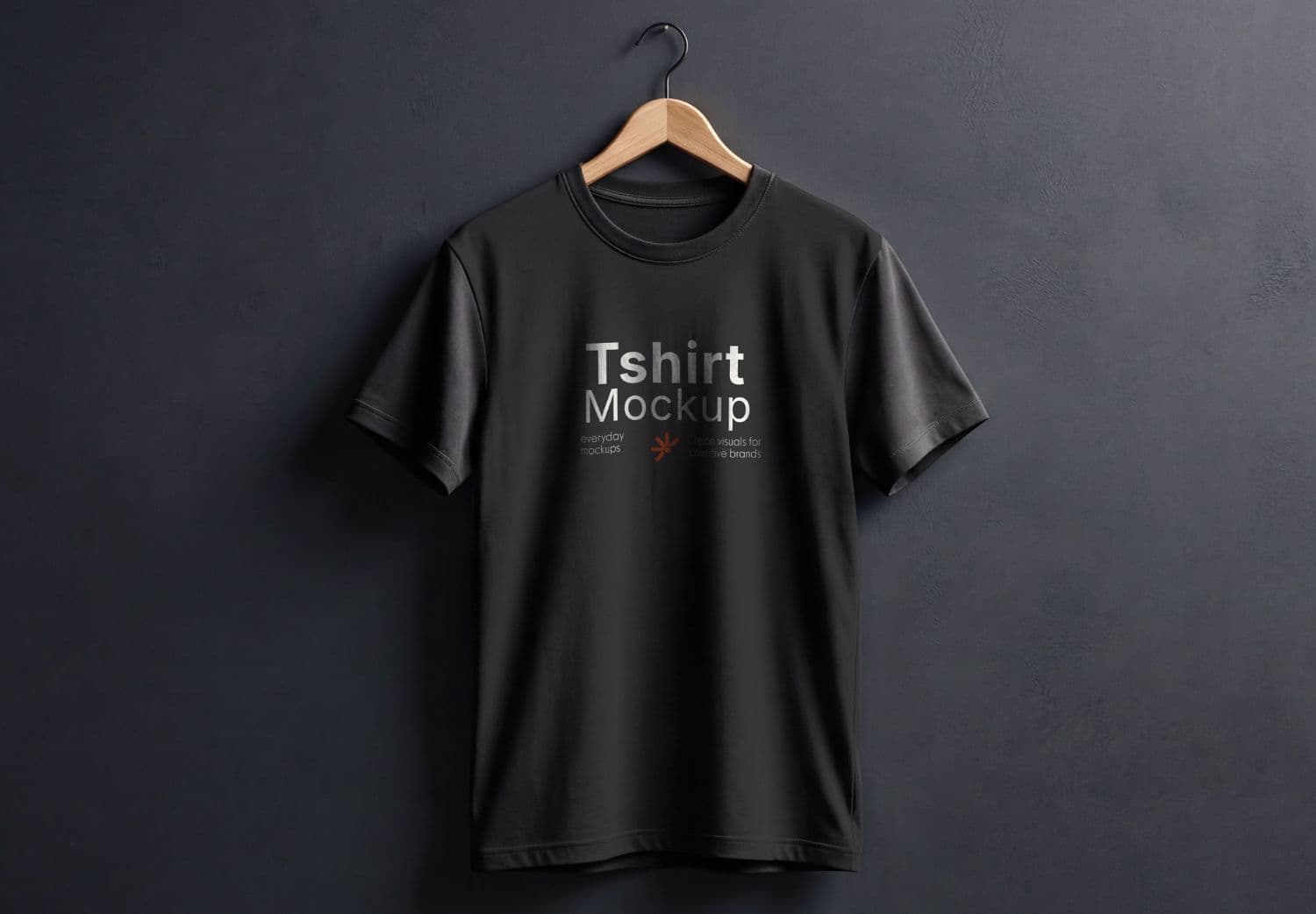 Black T-Shirt Mockup – Hanging on Wooden Hanger