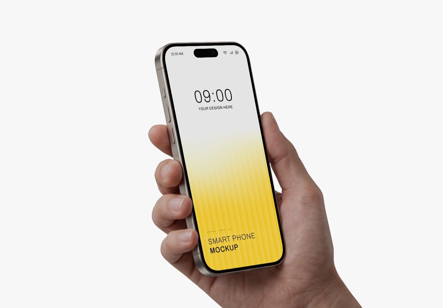 Realistic Smartphone Screen Mockup Held in Hand Yellow Gradient