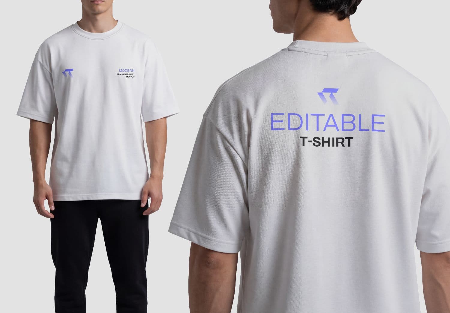 Realistic White T-Shirt Mockup Front Back View