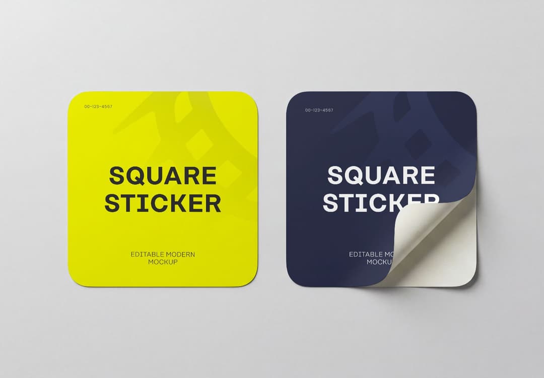 Realistic Square Sticker Mockup Yellow Blue Design