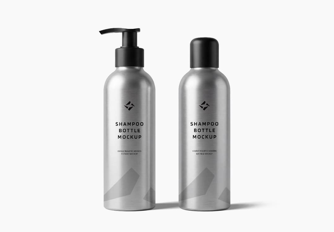 Realistic Silver Shampoo Bottle Mockup Set
