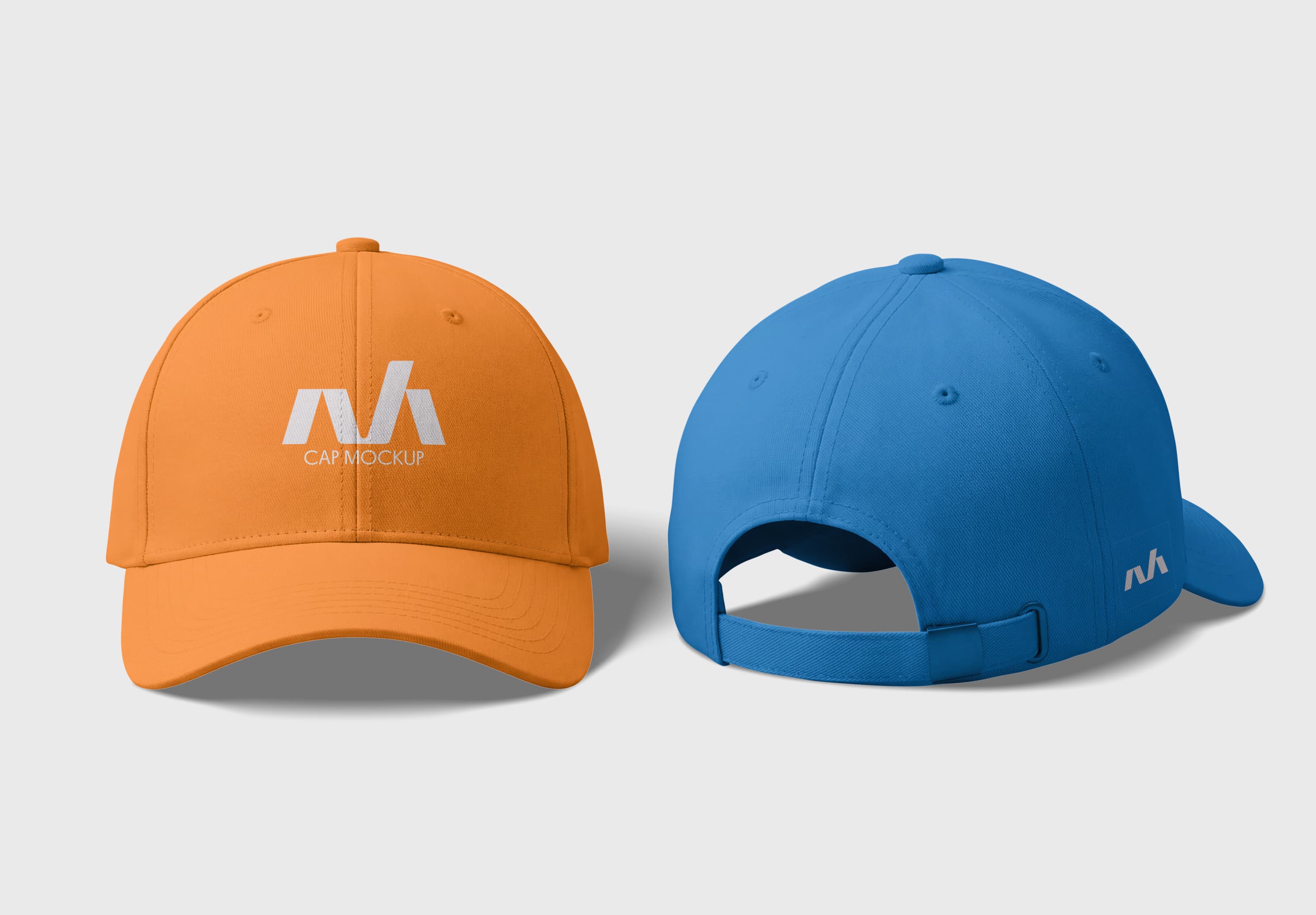 Orange Blue Baseball Cap Mockup Front Back View