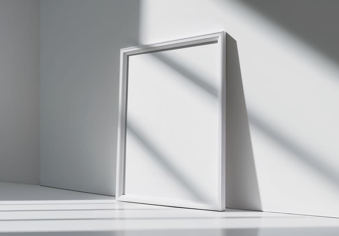 White Frame Poster Mockup – Floor Leaning View