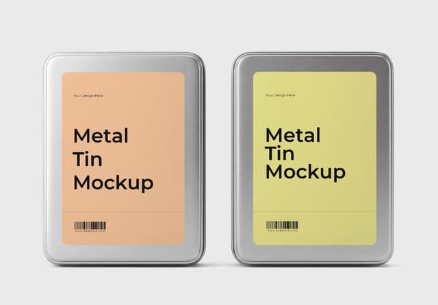 Metal Tin Can Mockup - Silver Packaging Container Square Design