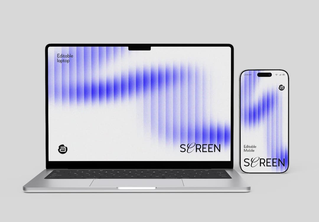 Laptop and Mobile Phone Mockup Set - Digital Devices Screen Template.