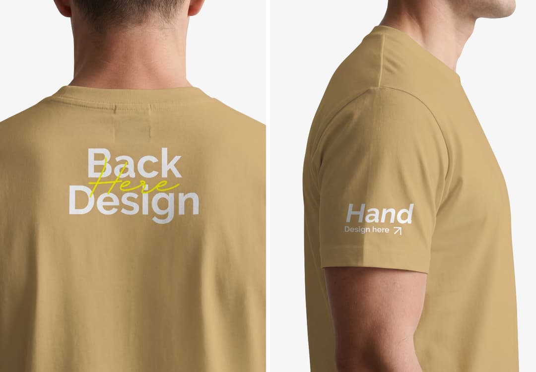 T-Shirt Mockup on Model - Back and Sleeve Detail View