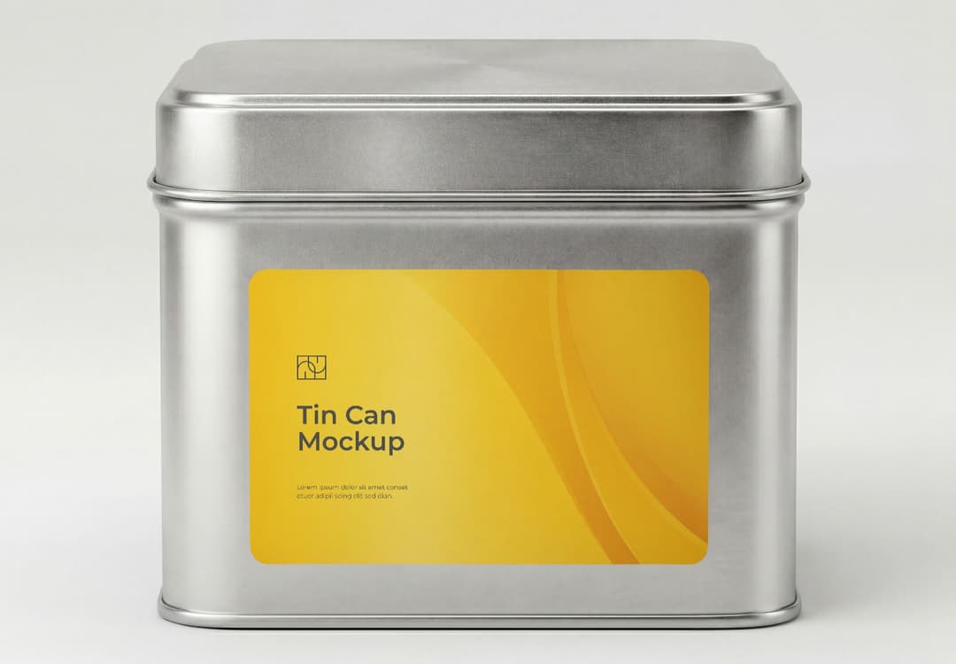 Metal Tin Can Packaging Mockup with Front Label Display